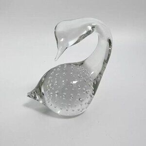 Hand-Blown Clear Glass Swan Paper Weight Figurine